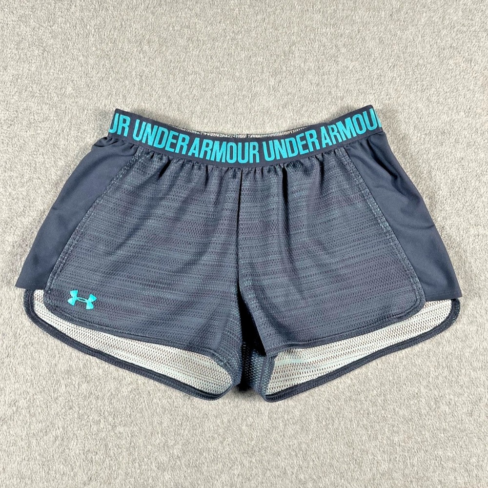 Under Armour Women Play Up 2.0 Mesh Shorts Blue Teal No Pockets Medium